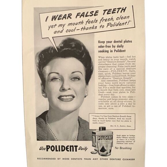 Vintage 1948 Polident My Mouth Feels Fresh and Clean Ad Advertisement - Picture 4 of 4